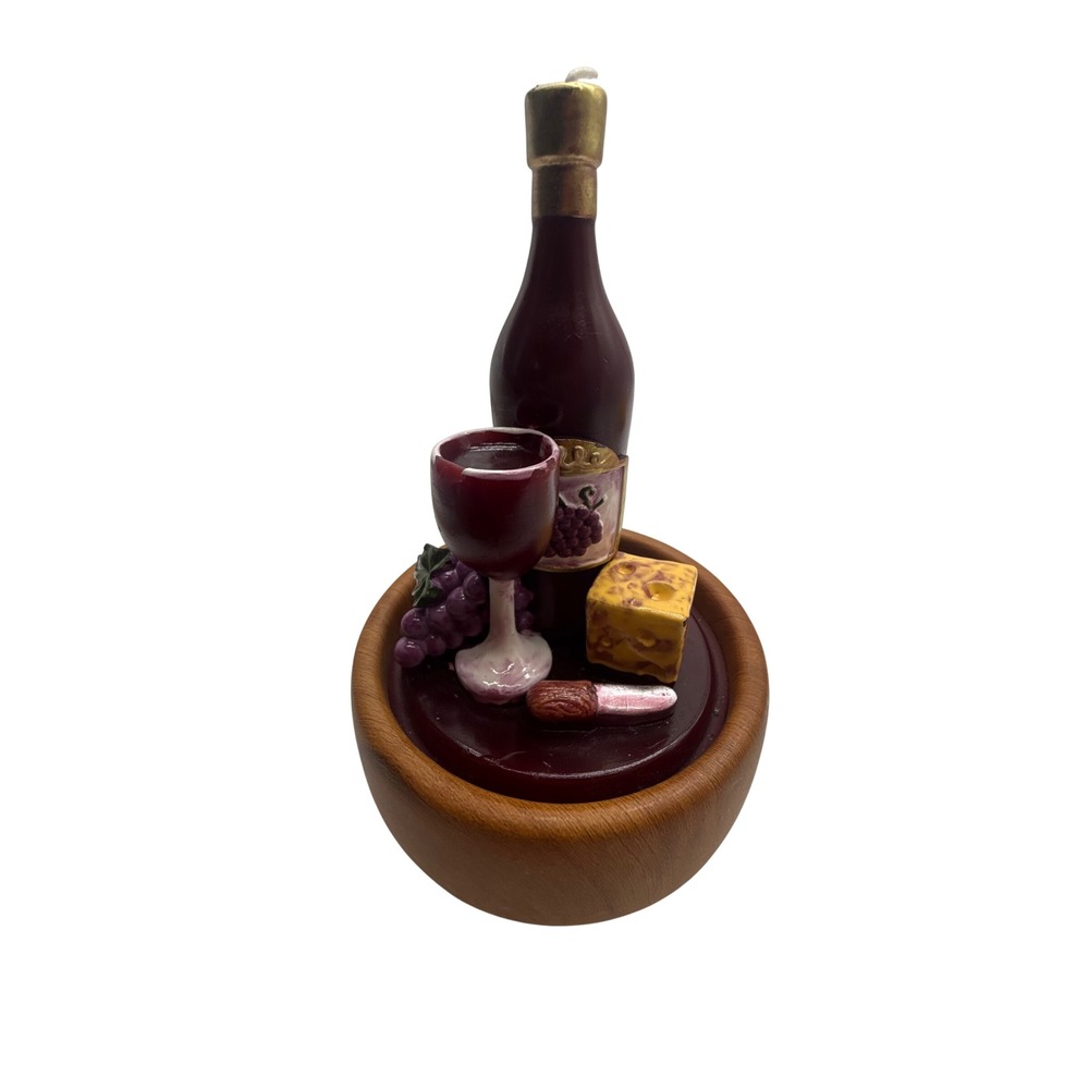 Wine & Cheese Sculptural Candle Wine Bottle Grapes Cheese Wood Base 18.72oz
